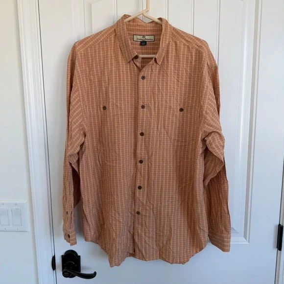 Tommy Bahama Orange Plaid Silk Long Sleeve Button Down Men's Large - Picture 2 of 5